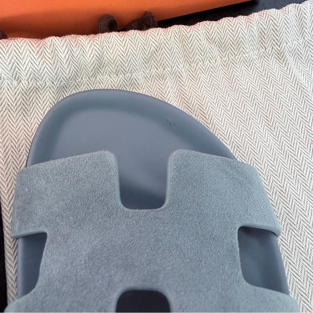 Hermes Chypre Techno Sandals Bleu Tonnerre Velvet Suede Goat Leather Size 35.5 - Picture 7 of 13